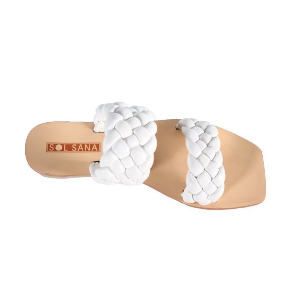 Sol Sana Women's Size 7 White Slide Sandal Wide Woven Braided Leather Shoe $370 - Picture 2 of 7